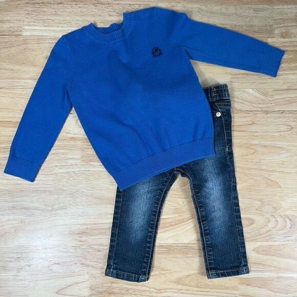 United Colors of Benetton, Blue Knit Crewneck Pullover Sweater, 12M Baby Toddler - Picture 2 of 11